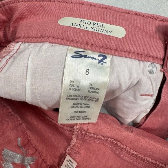 Seven 7 Ankle Skinny Pants Womens Size 6 Pink Mid Rise NWT - Picture 6 of 14
